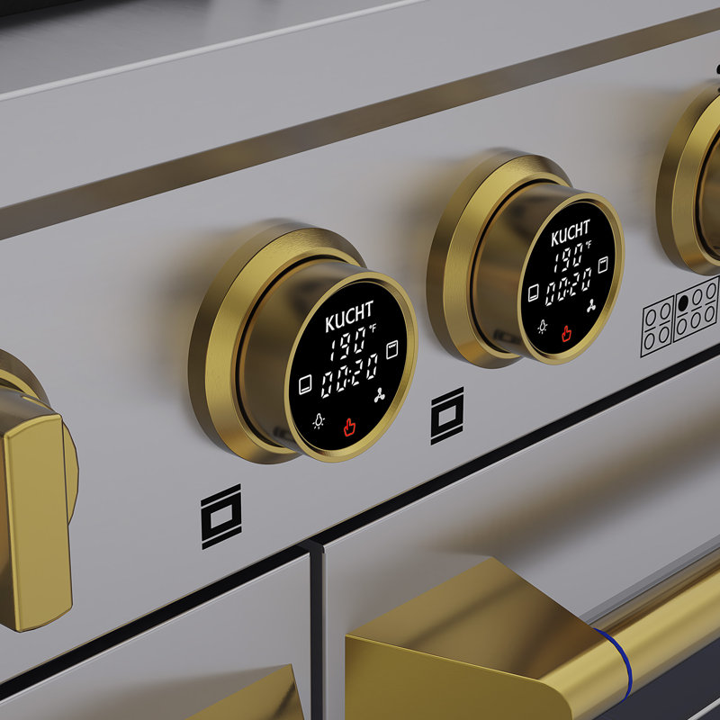 KUCHT 60 In. 7.9 Cu. Ft. 10 Burners Dual Fuel Range For Propane Gas In Stainless Steel With Gold Accents Kucht Horus Thermostat
