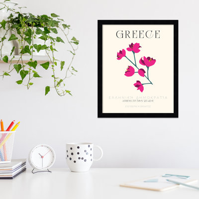 «Grèce», affiche de voyage grecque «Bougainvillée» par Mirando - impression encadrée