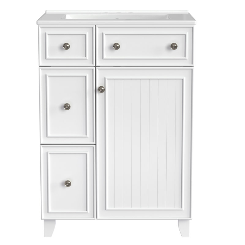 Armoire de salle de bain avec lavabo en céramique, 2 tiroirs, 2 portes, Blanc