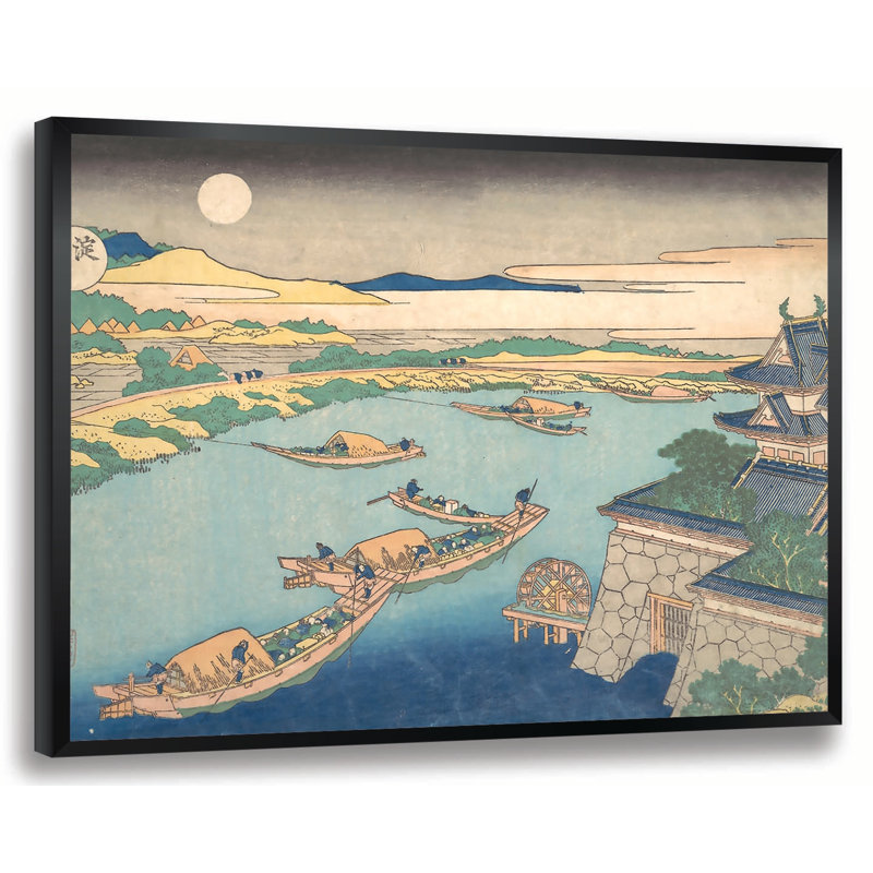 «Japanese River in Moonlight» par Katsushika Hokusai, reproduction encadrée, H 18 po x l 24 po