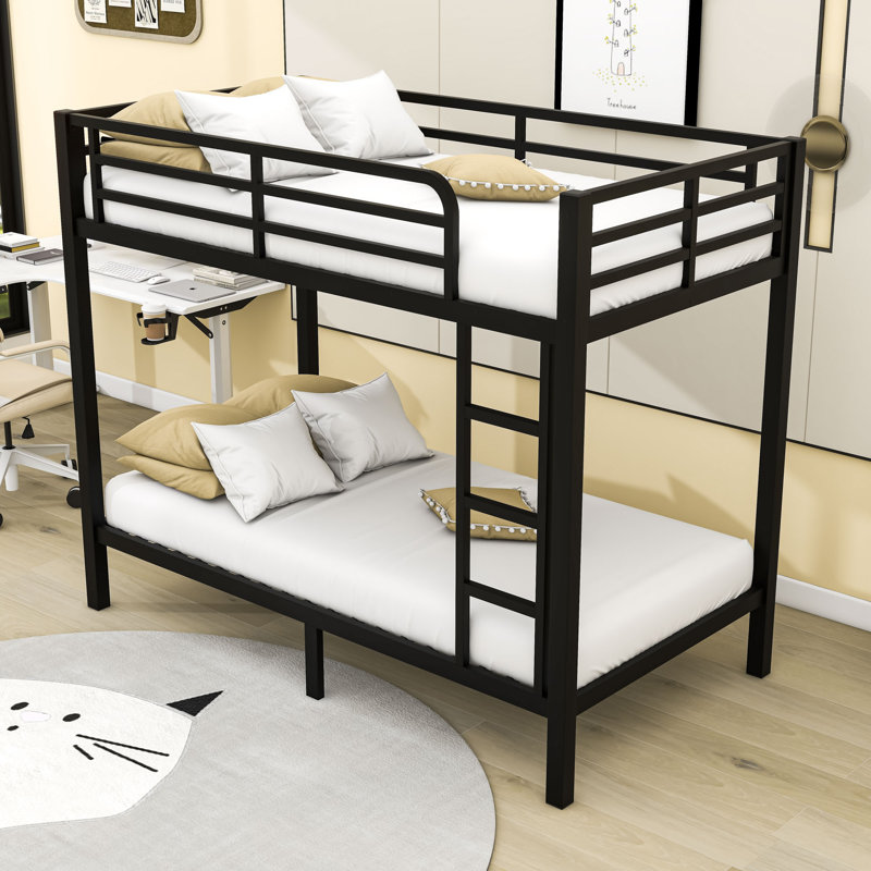 Metal Bunk Bed With Guardrails And Ladder, Twin Over Twin, Black