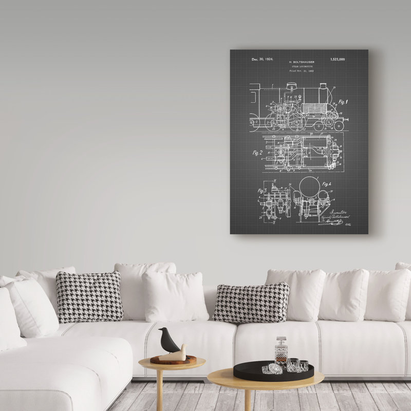 «Train Engine» par Manilo, reproduction d'art sur toile tendue, H 47 po x l 35 po
