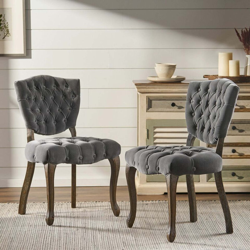 Elegant Tufted Back Dining Chair, Charcoal