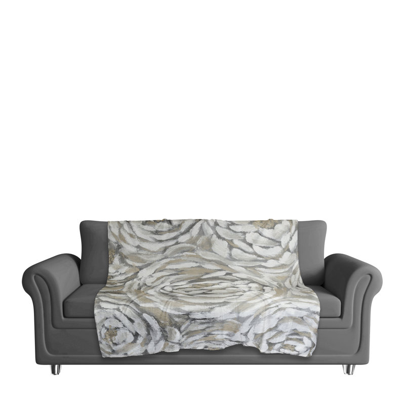 Cream and Gray Floral Sherpa Fleece Throw Blanket