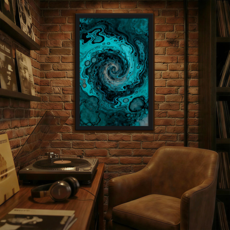 Abstract Swirling Teal And Black Abstract Pattern, 24" H x 16" W
