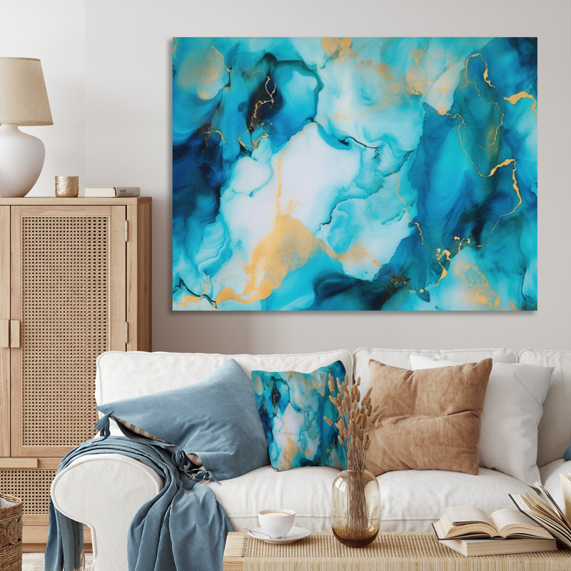 "Turquoise Luxury", reproduction d'art abstraite encadrée sur toile, H 30 po x l 40 po x P 1,5 po, Toile tendue