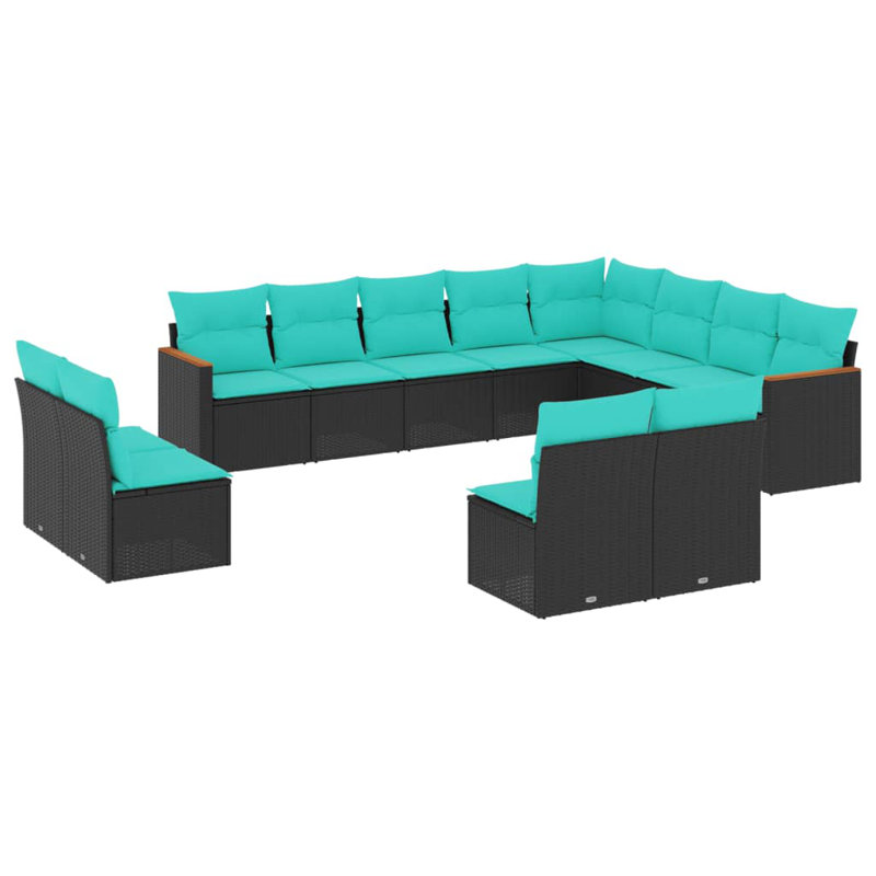  Ensemble de canapé de patio 12 pièces avec coussins en rotin de polyester noir