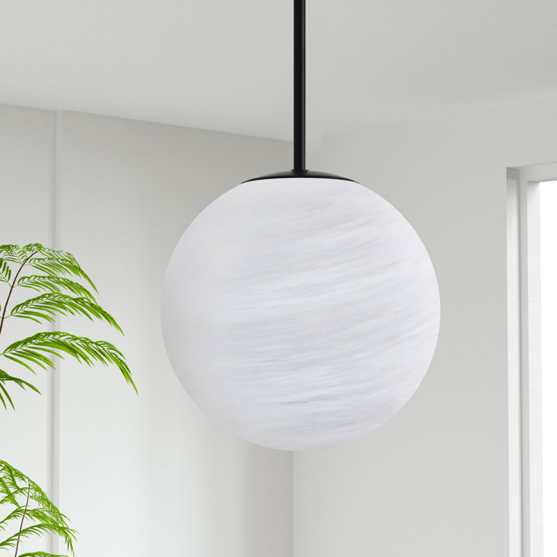 Luminaire suspendu sphère 1 lumière avec verre nuageux Lio, Noir mat