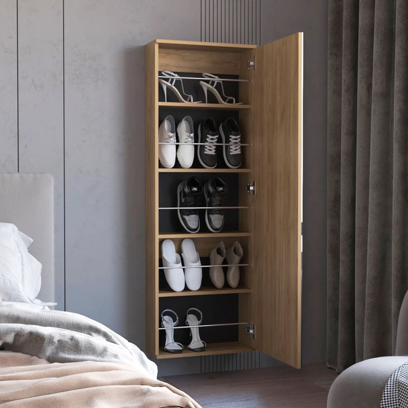 Range-chaussures mural avec miroir, chambre à coucher, Bois naturel