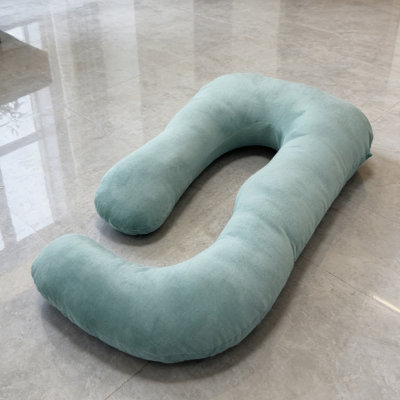 Oreiller de grossesse en forme de J - Coussin de soutien de maternité pour le dos, les hanches et le ventre, vert foncé