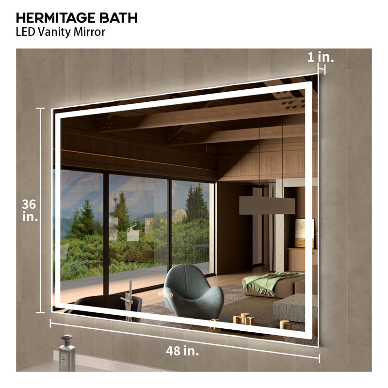 Currin 48 in. W x 36 in. H Rectangular Frameless LED Wall Bathroom Vanity Mirror, 36" x 48"