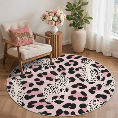 Aldovin Machine Washable Leopard / Blush Pink Indoor Area Rug 