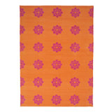 Orange & Pink Floral Dhurrie Cotton Rug - 10' x 14'21"