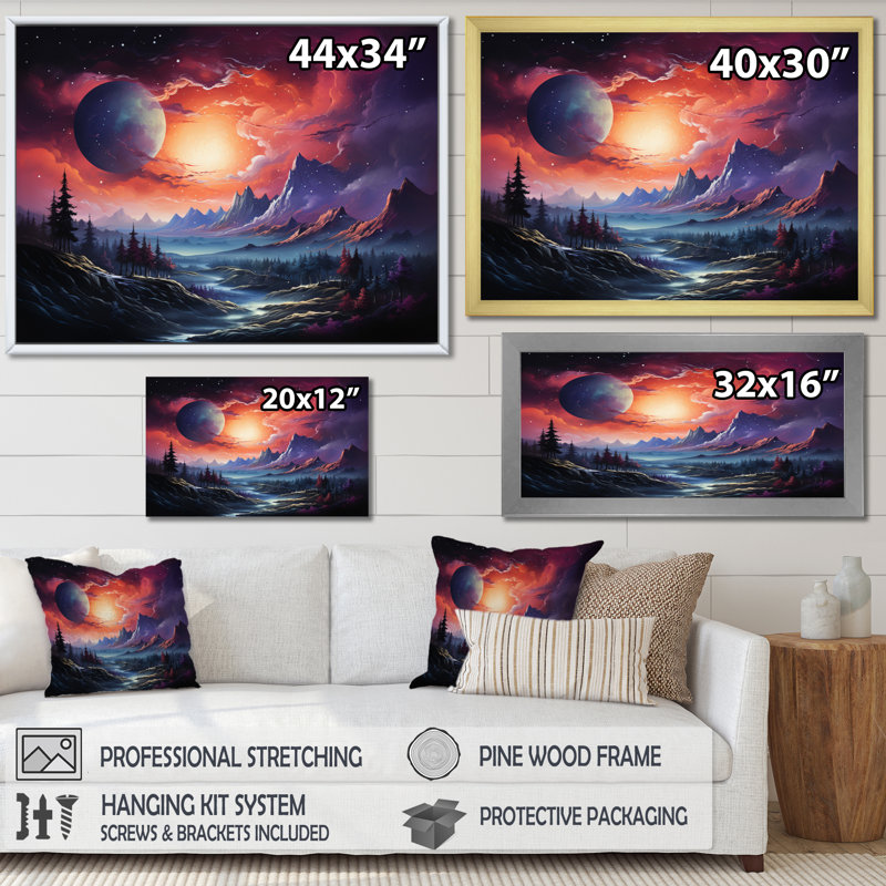 Orange, noir, rêves astronomiques, Cadre photo noir, H 34 po x l 44 po x P 1,5 po