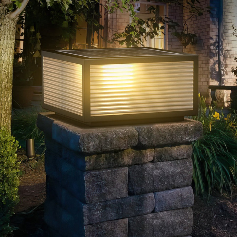 Solar Powered Integrated LED Outdoor Table Lamp Patio Post Lamp, 7.8" H x 11.8" W x 11.8" D