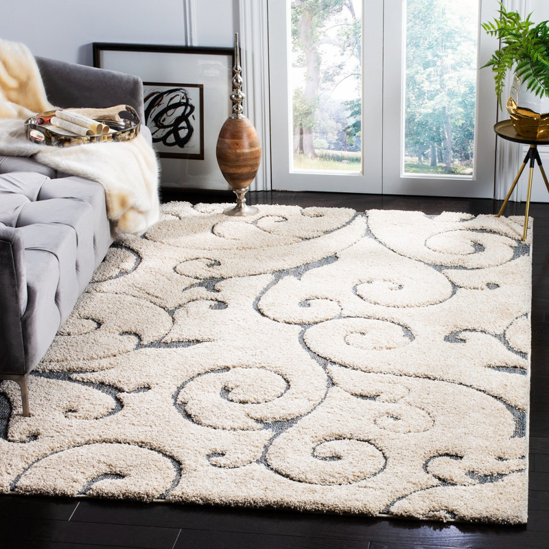 Chaffin Shag Performance Solid Color Rug, Rectangle 8' x 10', Beige/Blue Gray