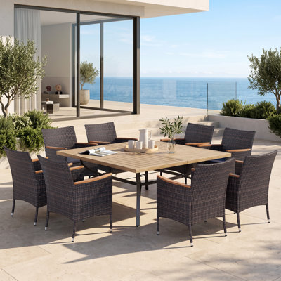 Mariana 8 - Person Wicker Patio Dining Set with Square Table , Cushions Included