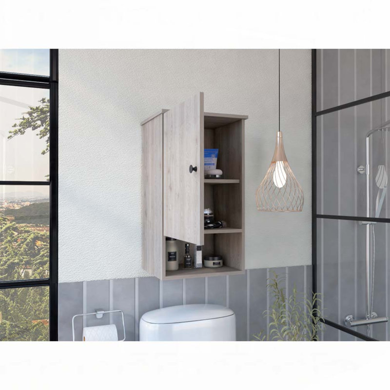 Armoire murale de salle de bain, Gris clair, H 28,5 po x l 16,2 po x P 13,8 po