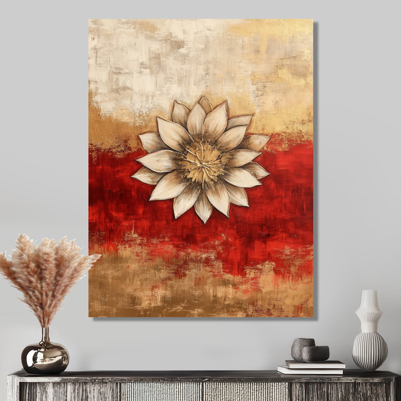 Sacré soleil mandala II - art moderne sur toile rouge moderne, H 40 po x l 30 po, Wrapped Canvas
