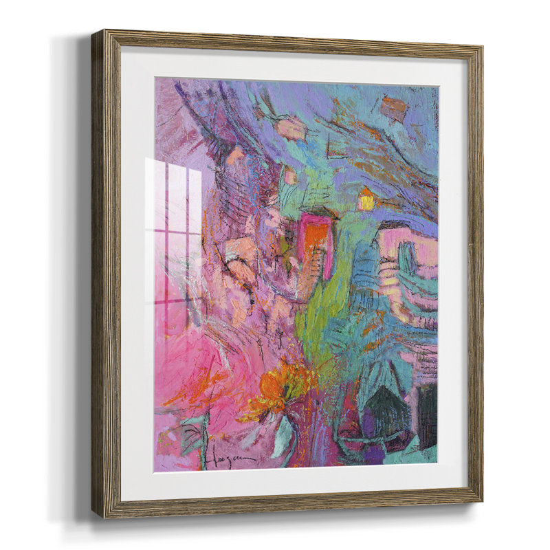 «My Pink House», reproduction encadrée, Papier avec cadre noyer, Blanc