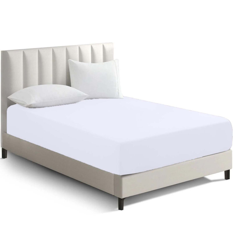 Super Premium Microfiber 25 cm Plain Fitted Sheet Bedroom, Children room, gust room, White, Super King (6')