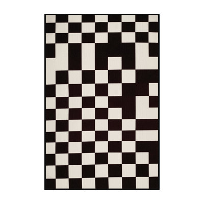 Machine Washable Checkered Black Area Rug