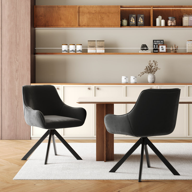 Gefjun 46cm H Swivel Dining Chairs, Modern Upholstered Armchairs for Dining Room Kitchen Living Room, Black Velvet
