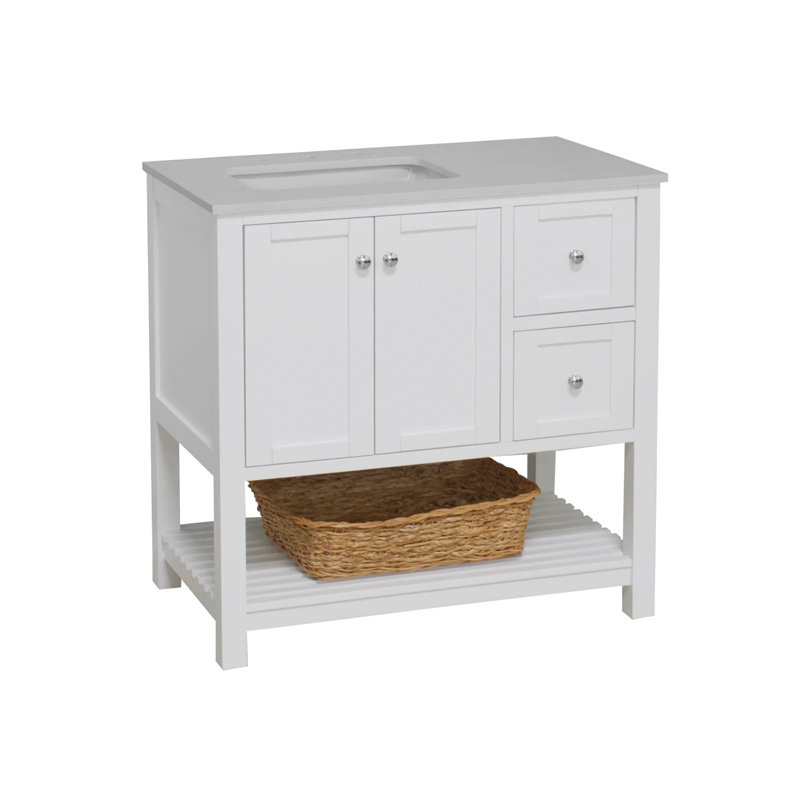 Binne 36'' Single Bathroom Vanity with Top, White, Quartz