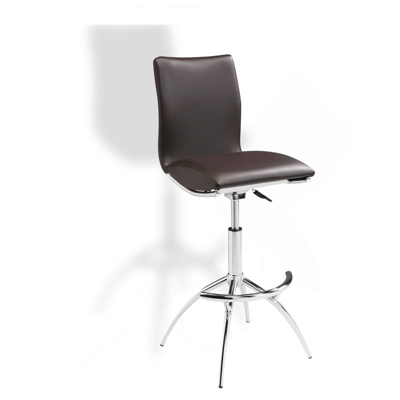Tabouret de bar moderne en similicuir / hauteur réglable chromée de couleur brune, Brun