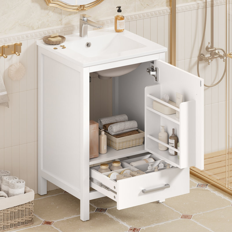 20" Single Bathroom Vanity With Ceramic Top, White