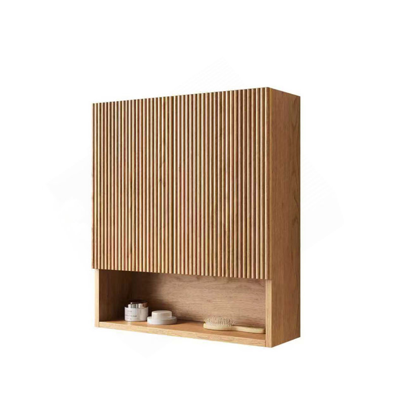 26" Wall-Mounted Striped Bathroom Cabinet, With Doors, Shelf And Open Storage Compartment Over The Toilet Storage Cabinet For Bathroom, Kitchen, Laundry Room, Natural Woodgrain Color