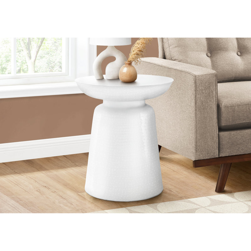 Table d'appoint moderne en métal blanc - Tambour, bout, table de chevet, 20 po x 20 po x 22 po, pour espace de vie, hauteur de 22 po, table de chevet pour chambre à coucher et pièce