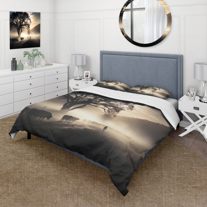 Literie , Housse de couette pour grand lit et 2 taies décor