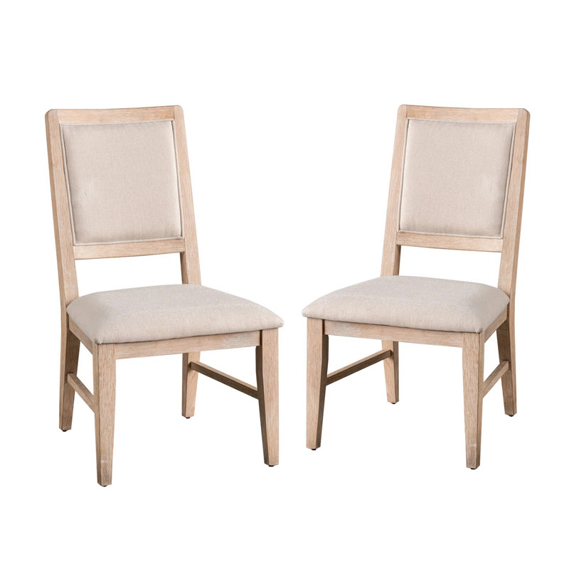Ensemble de 2 chaises d'appoint en bois et tissu naturel vieilli