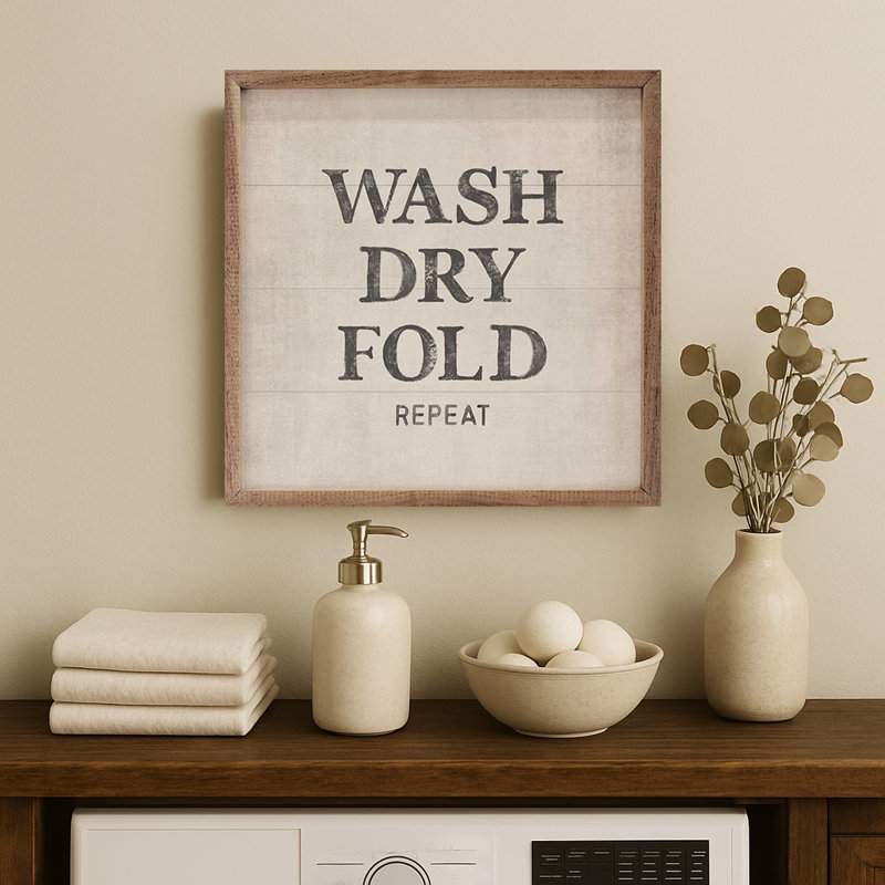 Wash Dry Fold Repeat, 8" H x 8" W, White