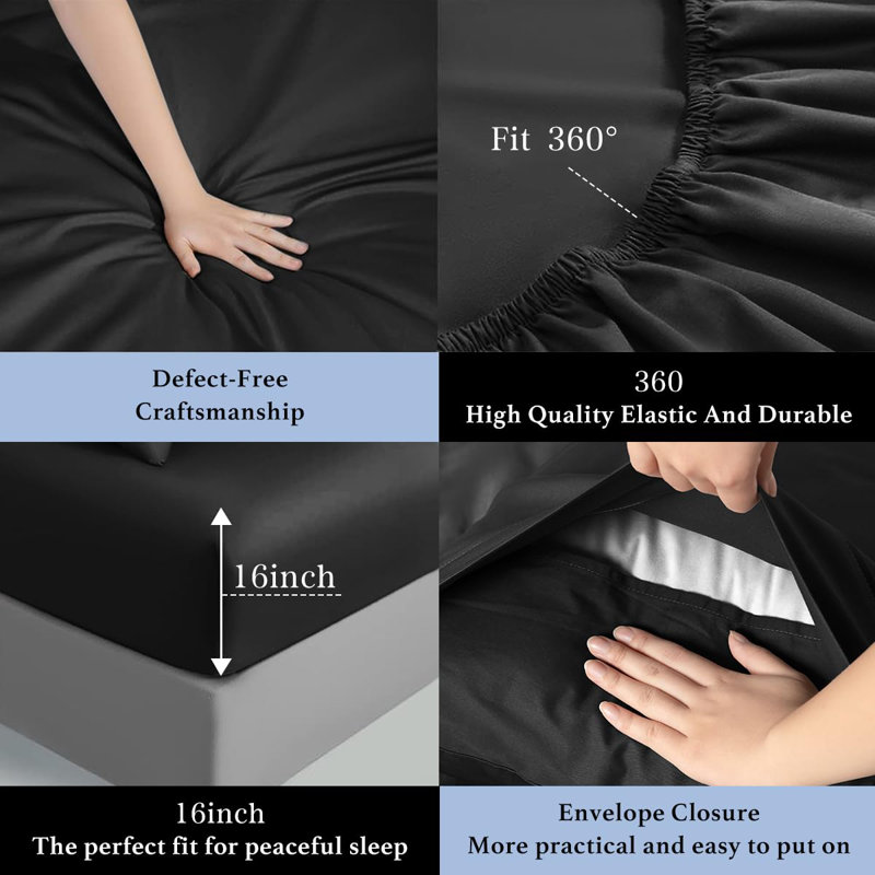 1000 Thread Count Egyptian-Quality Cotton Sheet Sets, King Sheet Set with 2 Pillowcases, Black