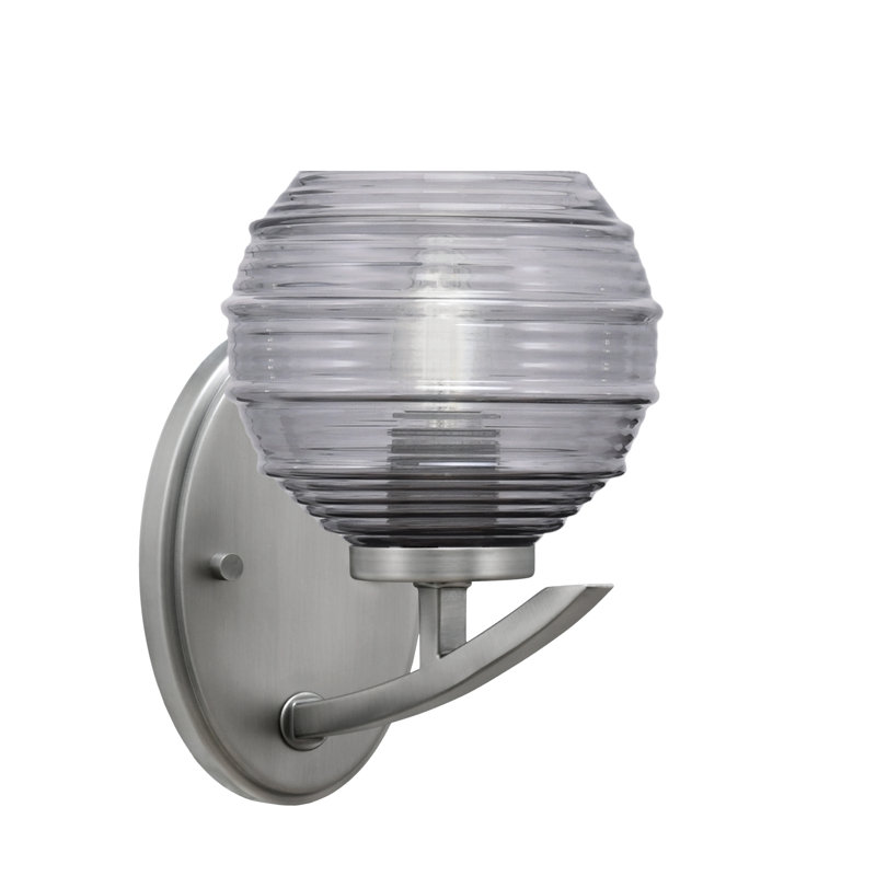 Kurve Wall Sconce With 6" Ribbed Glass, Nickel, Smoke
