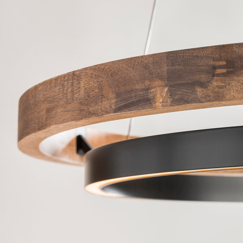 Grace 1 - Light LED Chandelier, 3.5" H x 35.8" W x 35.8" D, Matte Black, Weathered Oak