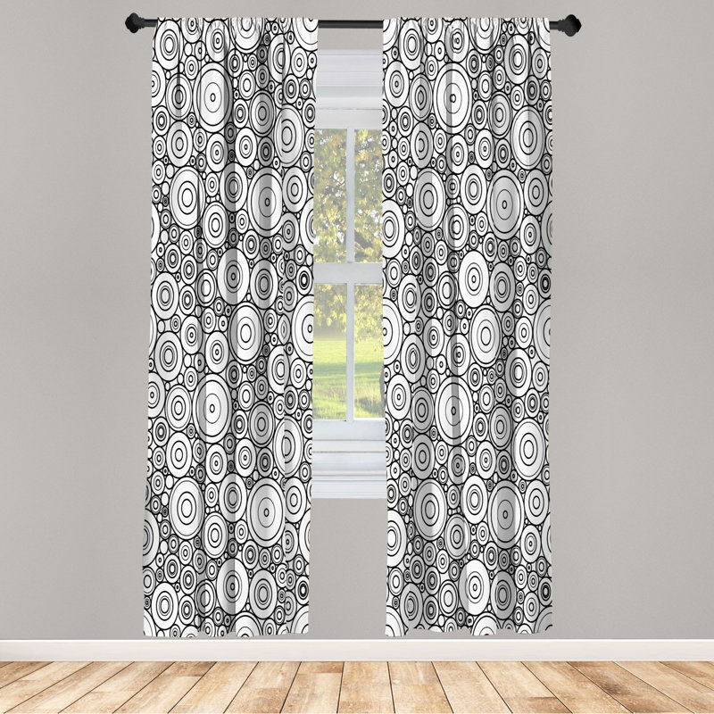 Microfiber Floral Semi-Sheer Rod Pocket Curtain Panels, 28" W x 63" L, White/Black