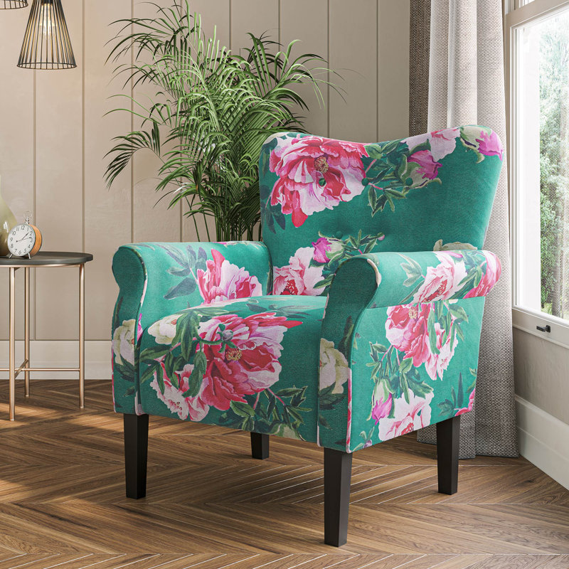 Fauteuil rembourré en polyester 30,3 po Modern, Polyester à motif de fleurs vert