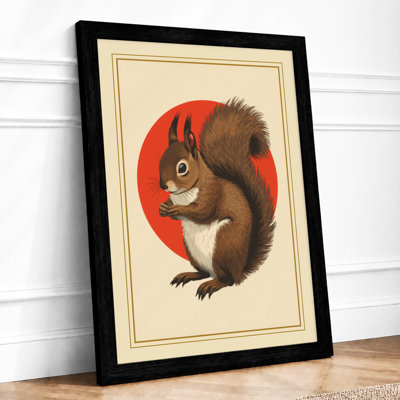 Squirrel in Red Circle Vintage - Framed Print