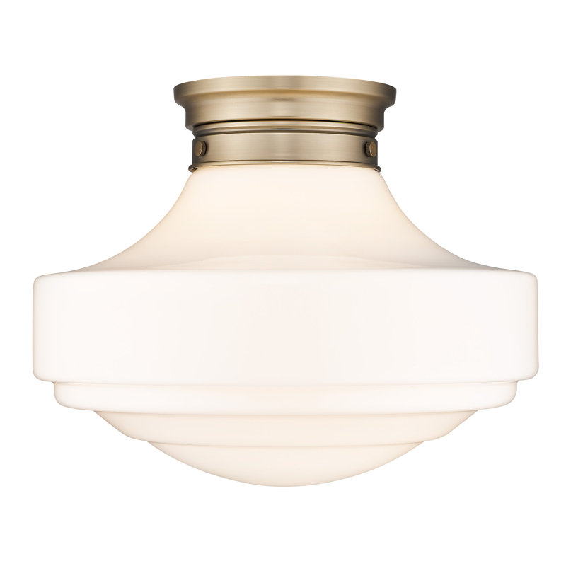 Plafonnier encastré 1 lumière 16 po Ilona, Verre de lait rétro, Laiton moderne