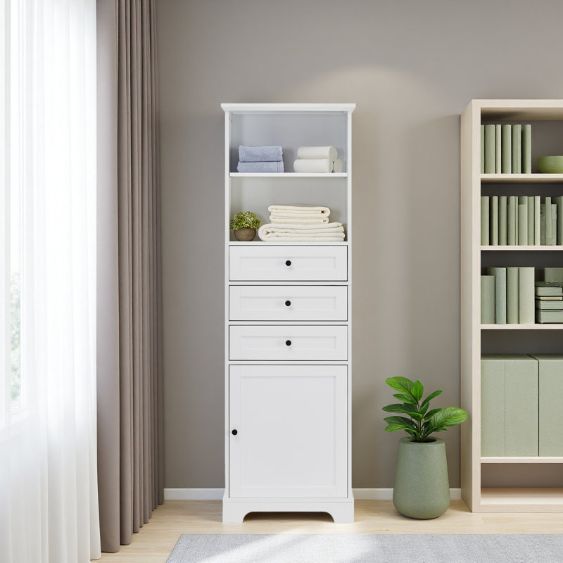 Grande armoire de rangement blanche avec 3 tiroirs et tablettes réglables pour la salle de bain