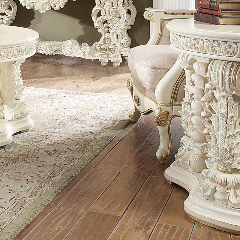 White Gloss Hand Carved End Table with Pastel Highlights