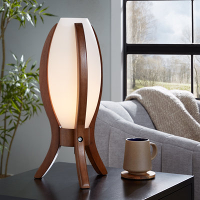 Lampe de table contemporaine en bois de noyer avec abat-jour en verre givré, lampe de table moderne de 60 W avec interrupteur en ligne