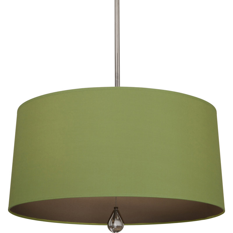 Custis 3 - Light Drum Chandelier, Parrot Green Fabric, Polished Nickel