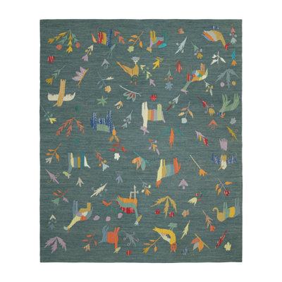 Rug & Kilim’S Suzani Style Kilim In Teal With Animal Pictorials And Florals