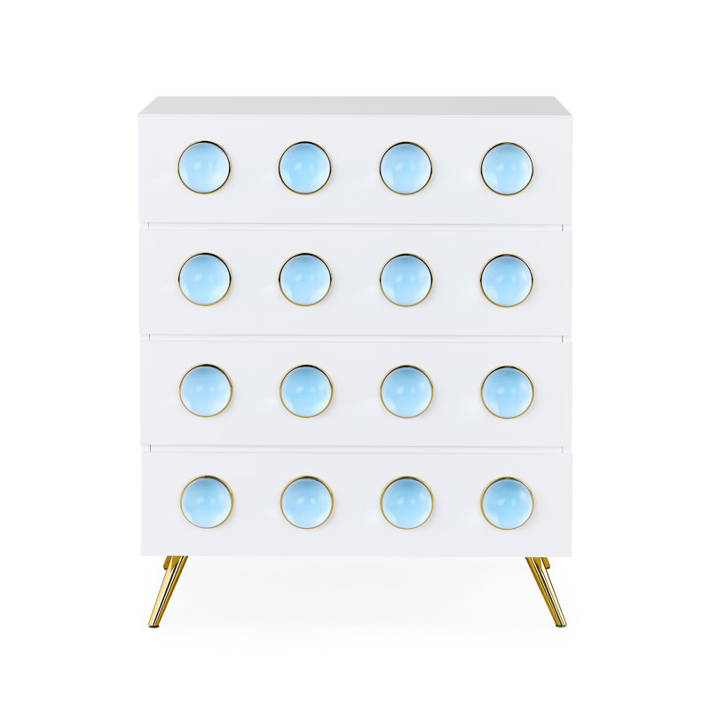 White Lacquer Chest with Blue Acrylic and Brass Accents