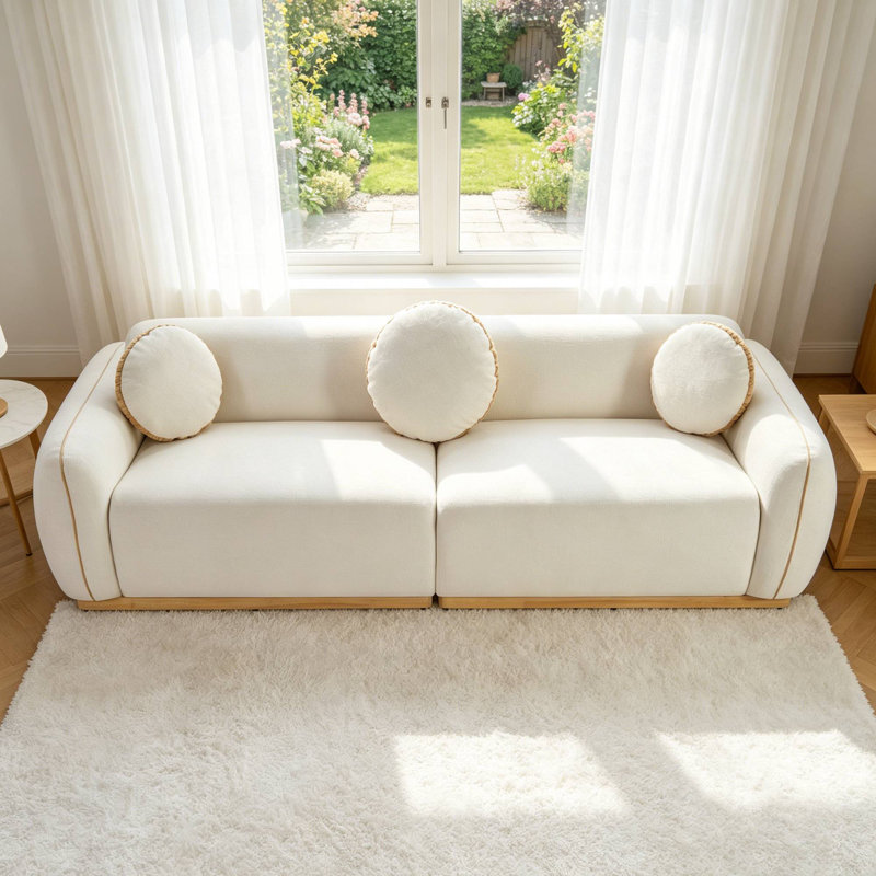 Canapé 90,94 po Cozy Boucle, Blanc, Naturel