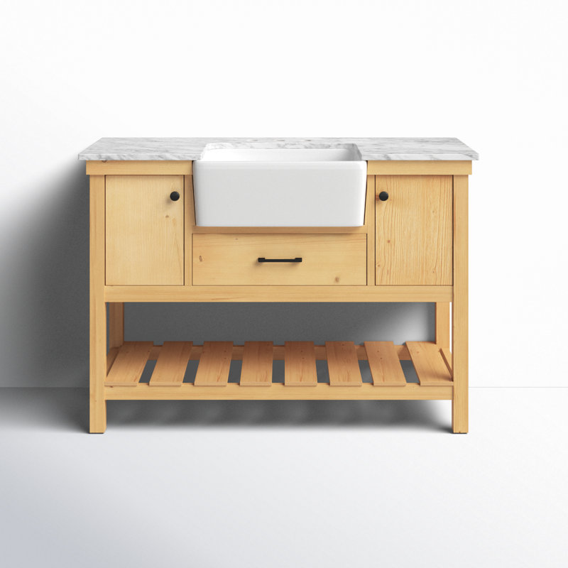 Booneville 48'' Single Bathroom Vanity with Carrara Marble Top, Light Brown